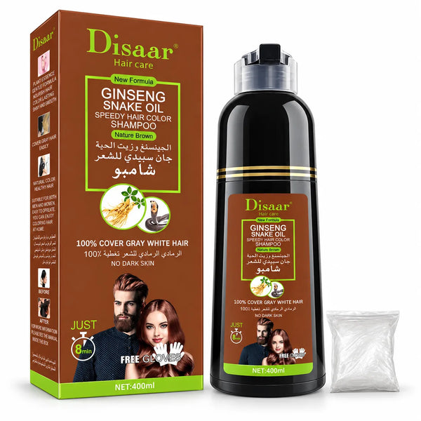 DISAAR – Champú Cubre Canas Castaño de Aplicación Rápida 400 ml