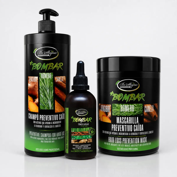 KIT BOMBAR - CHAMPÚ 1L, MASCARILLA 1Kg Y GOTERO, Tratamiento crecimiento del cabello, Kit capilar fuerza y brillo, Cuidado del cabello, Pack anticaída y crecimiento