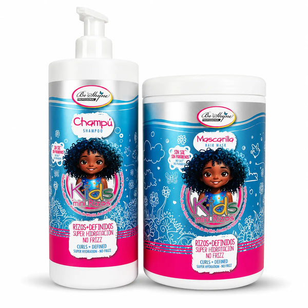 Be'Shyne Kids Mini Rizos, pack de champú y mascarilla para rizos infantiles