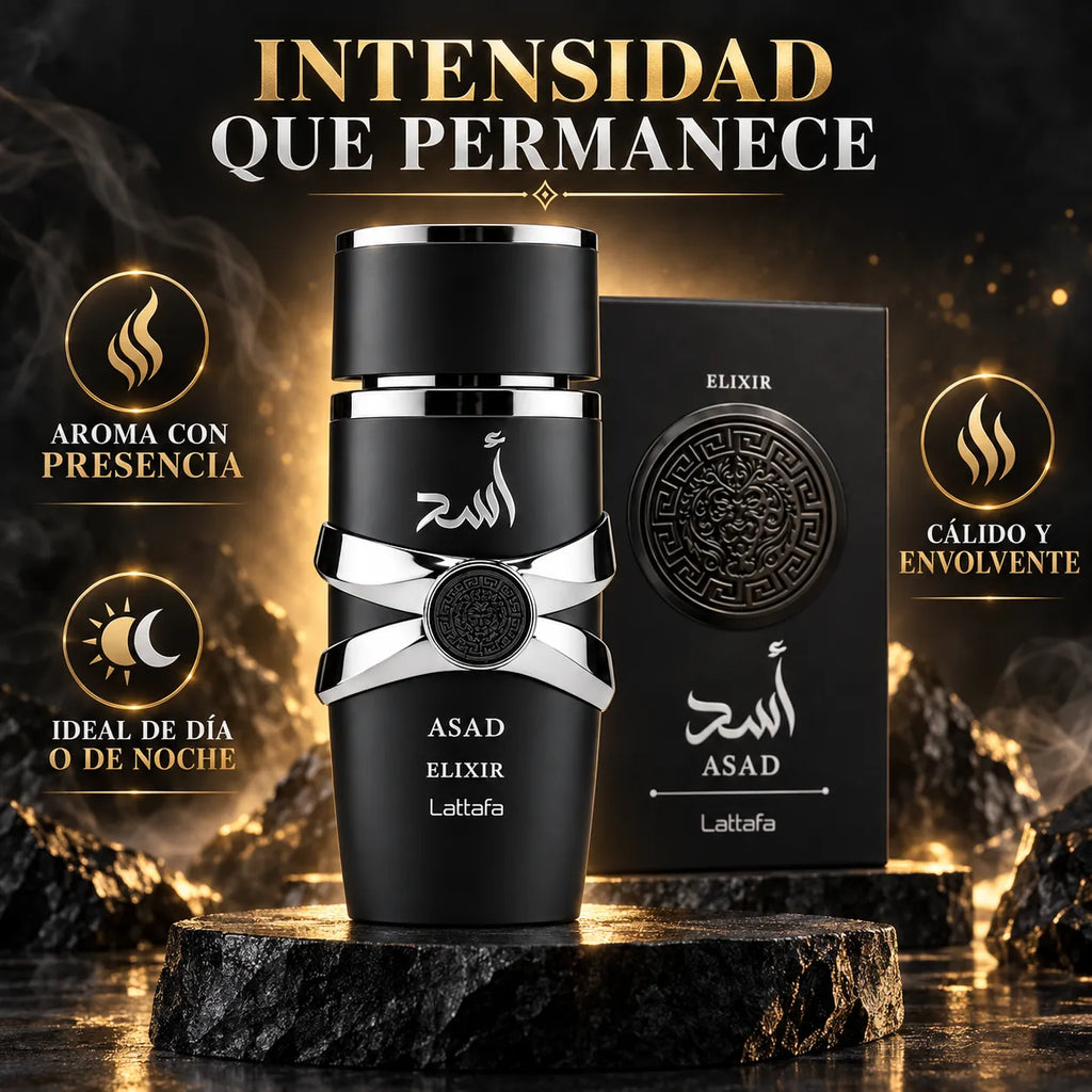Lattafa – Perfume Árabe para Hombre Asad Elixir de Larga Duración 100 ml + Atomizador 5 ml
