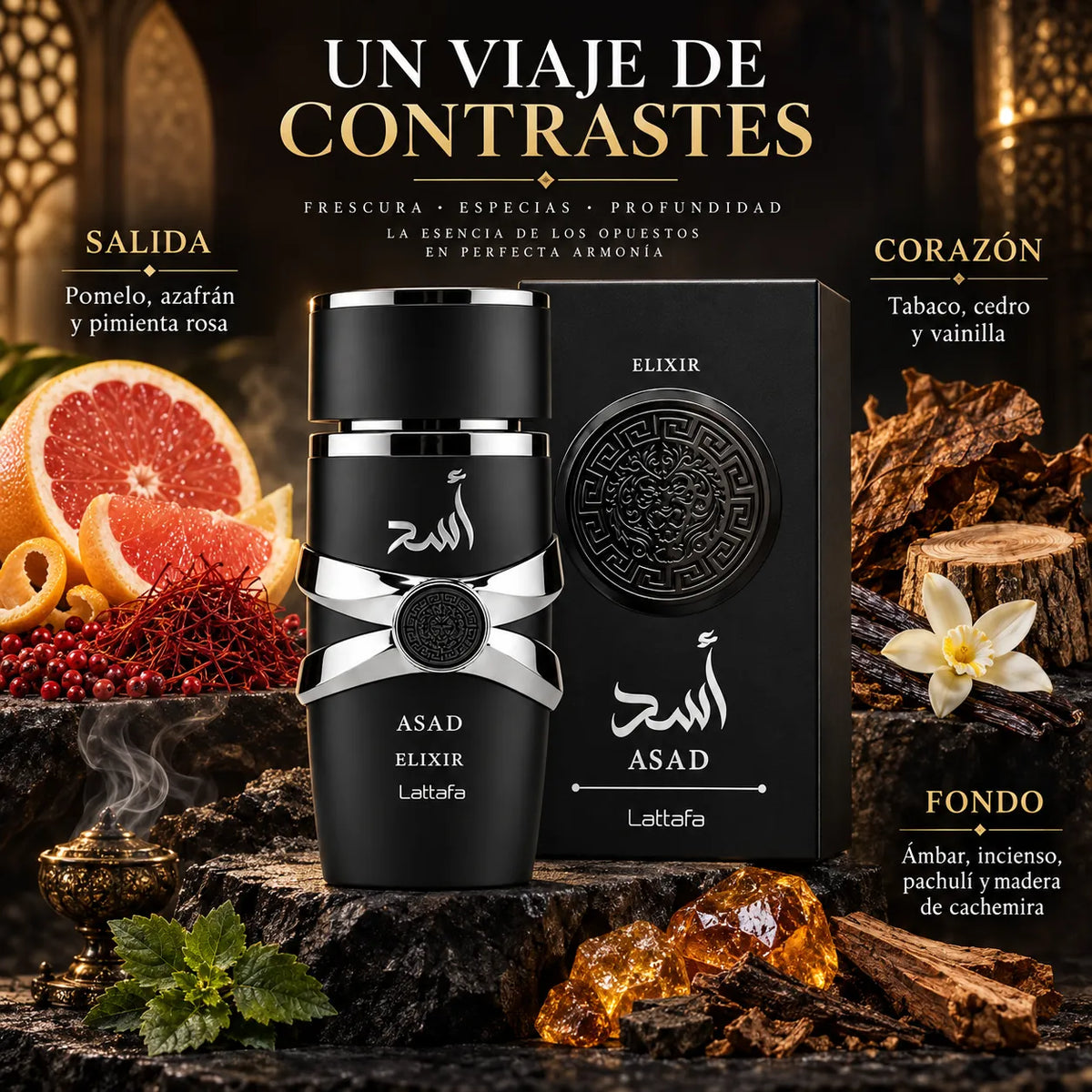 Lattafa – Perfume Árabe para Hombre Asad Elixir de Larga Duración 100 ml + Atomizador 5 ml