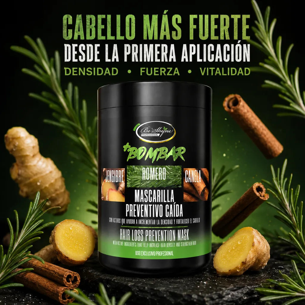 Be’Shyne – Bombar Mascarilla Capilar Fortalecedora con Romero, Canela y Jengibre para Cabello con Tendencia a la Caída