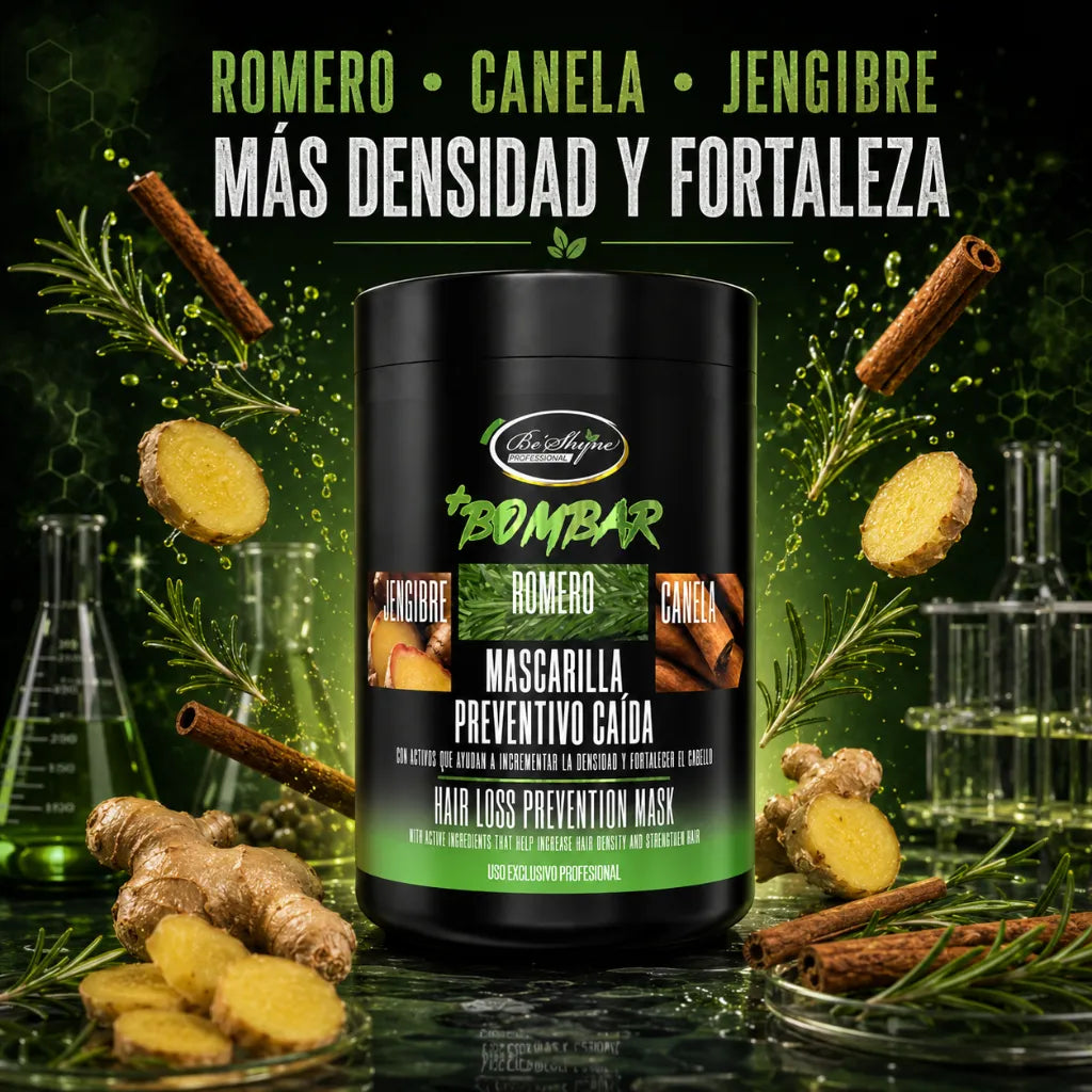 Be’Shyne – Bombar Mascarilla Capilar Fortalecedora con Romero, Canela y Jengibre para Cabello con Tendencia a la Caída
