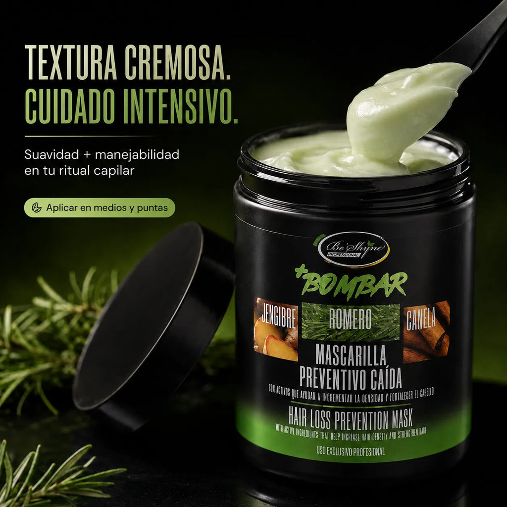 Be'Shyne – Combo Bombar para Cabello con Tendencia a la Caída: Champú 1000 ml + Mascarilla 1 kg