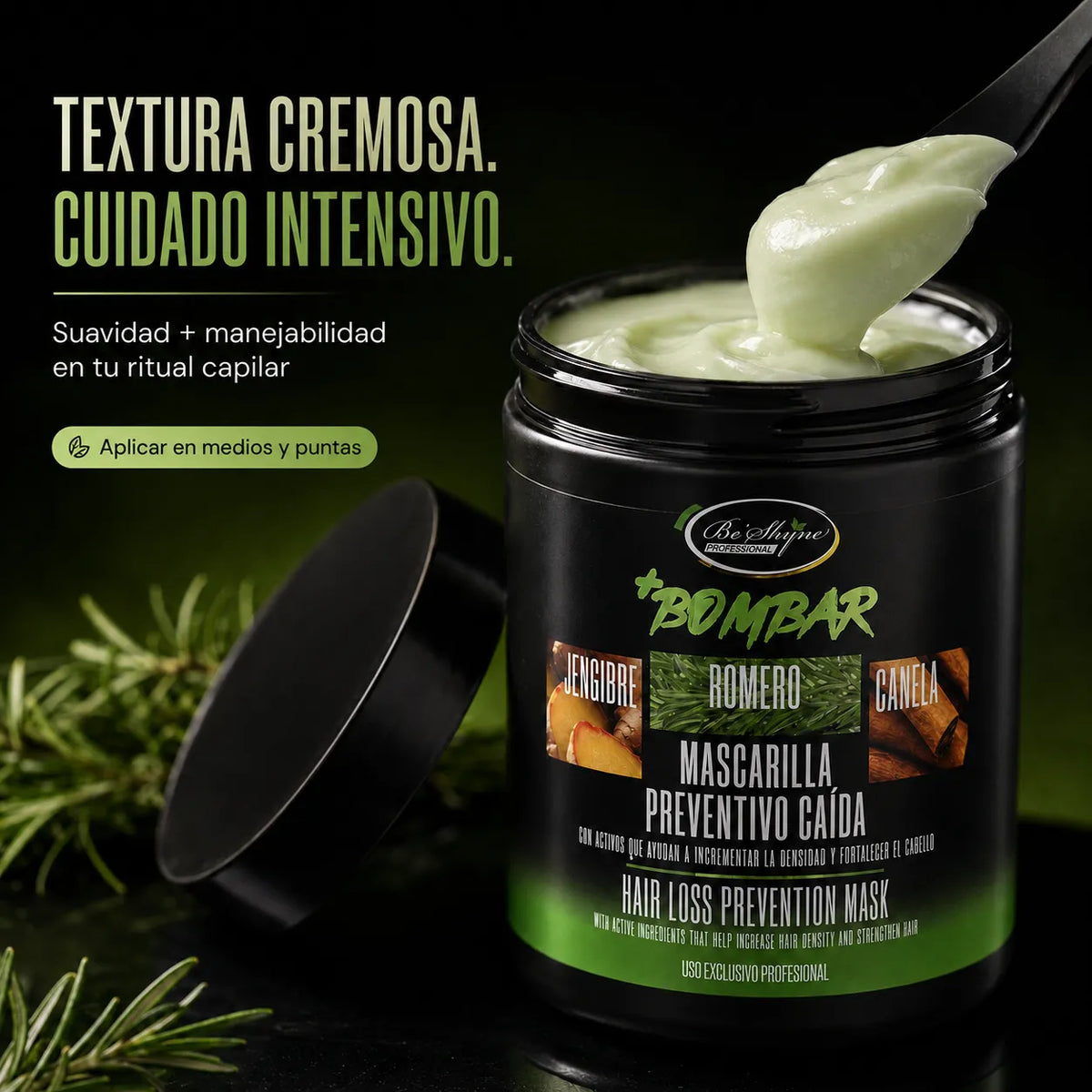 Be'Shyne – Combo Bombar para Cabello con Tendencia a la Caída: Champú 1000 ml + Mascarilla 1 kg
