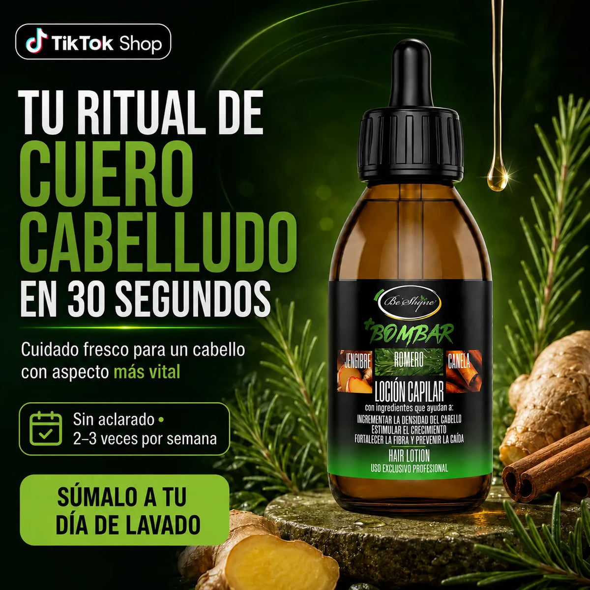 Be'Shyne +Bombar – Loción capilar sin aclarado con extractos botánicos 125 ml