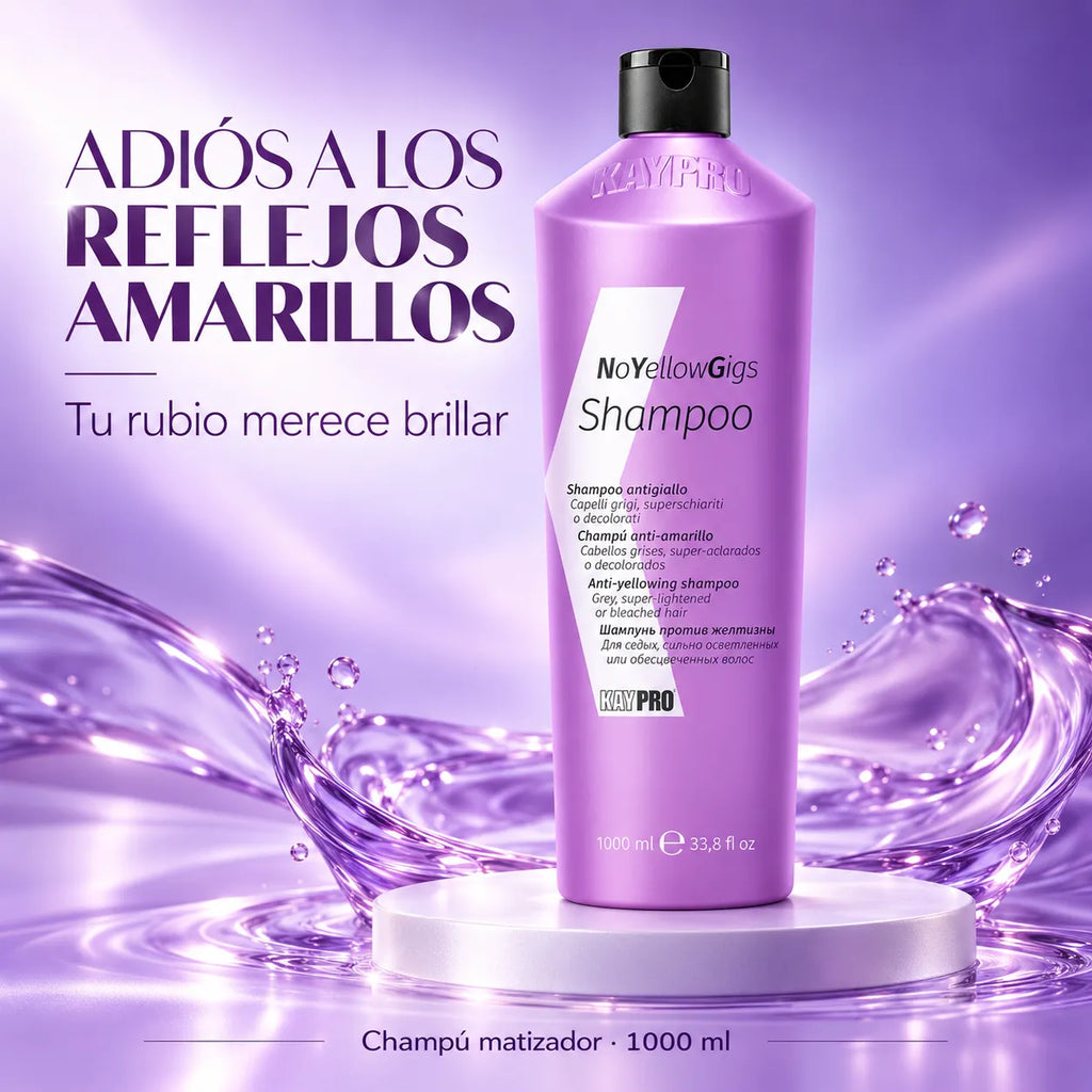 KayPro – Champú Antiamarillo No Yellow Gigs para Cabellos Rubios y Grises 1000 ml