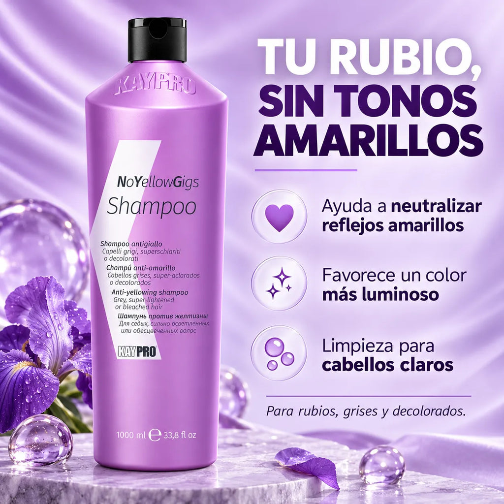 KayPro – Champú Antiamarillo No Yellow Gigs para Cabellos Rubios y Grises 1000 ml