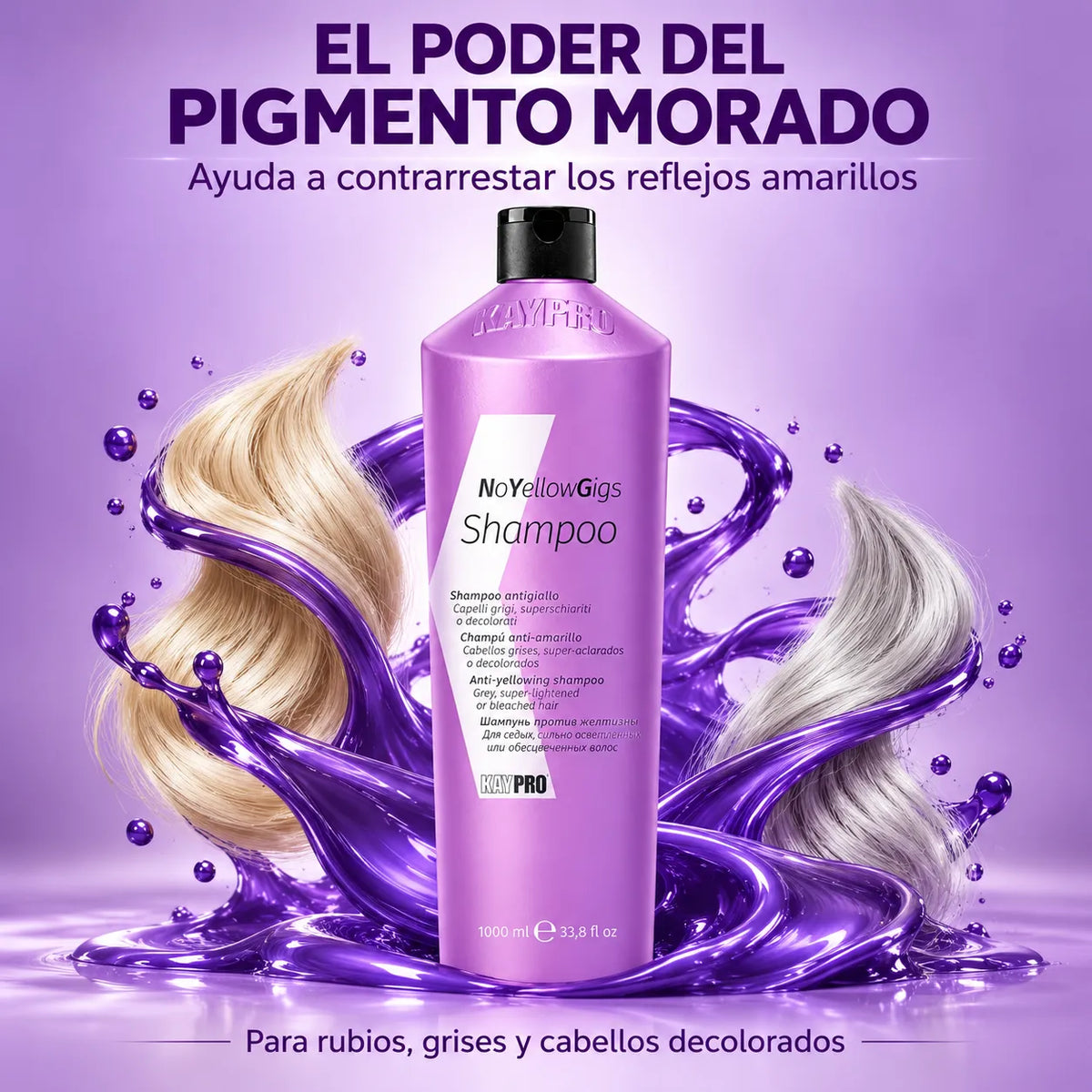 KayPro – Champú Antiamarillo No Yellow Gigs para Cabellos Rubios y Grises 1000 ml