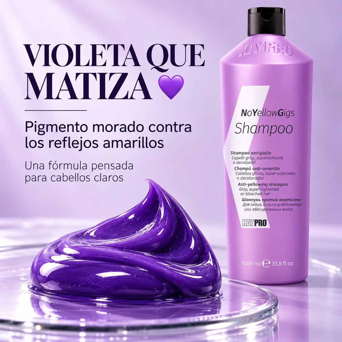 KayPro – Champú Antiamarillo No Yellow Gigs para Cabellos Rubios y Grises 1000 ml