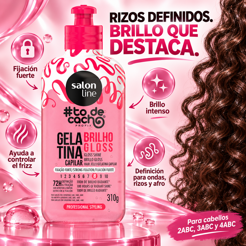 Salon Line – Gelatina capilar para rizos con brillo y fijación fuerte 310 g