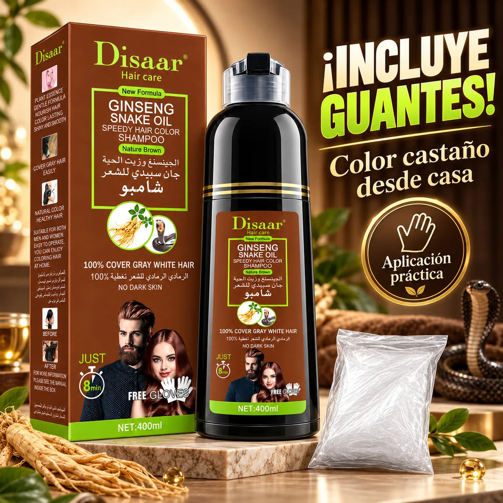 DISAAR – Champú Cubre Canas Castaño de Aplicación Rápida 400 ml
