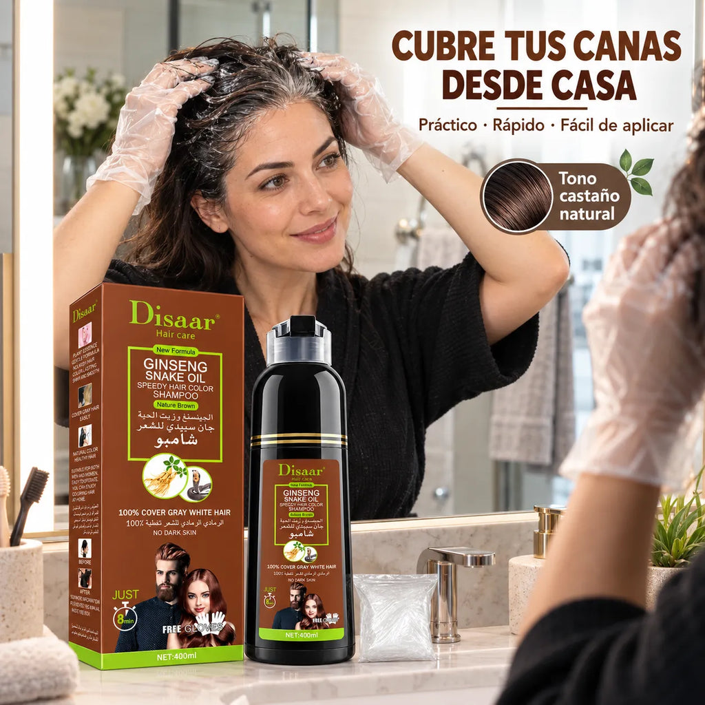 DISAAR – Champú Cubre Canas Castaño de Aplicación Rápida 400 ml