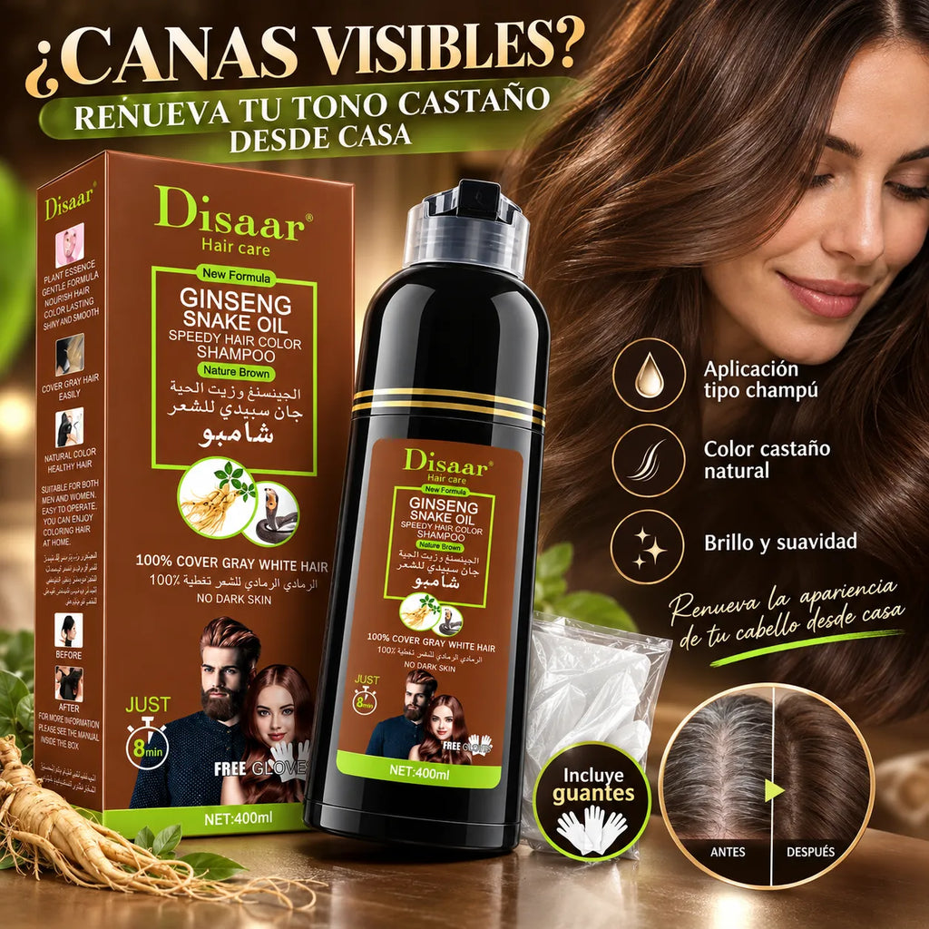 DISAAR – Champú Cubre Canas Castaño de Aplicación Rápida 400 ml