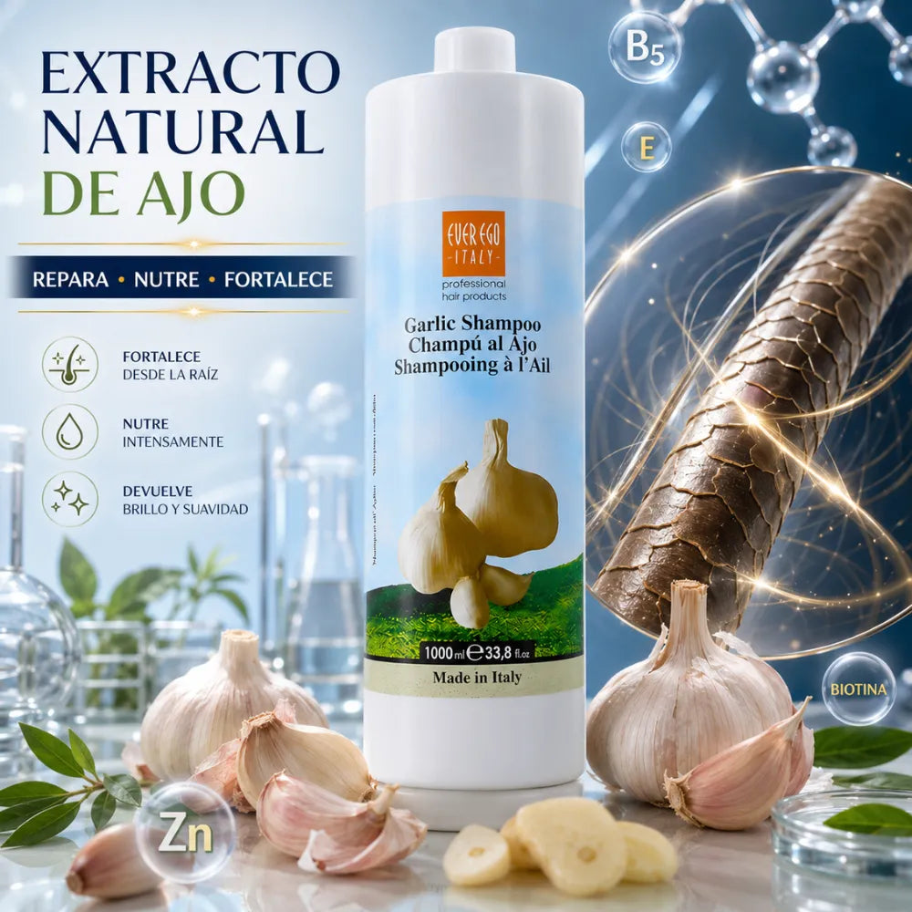 Ever Ego Italy – Pack Capilar de Ajo Fortalecedor para Cabello Dañado y Teñido 4 Productos
