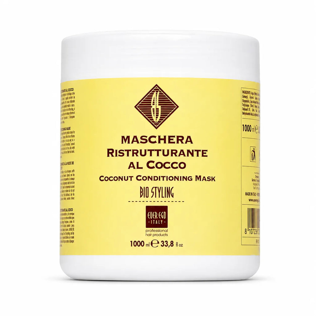 Ever Ego Italy - Mascarilla Reestructurante de Coco Nutrición, Suavidad y Volumen sin Engrasar | 1000/300 ml