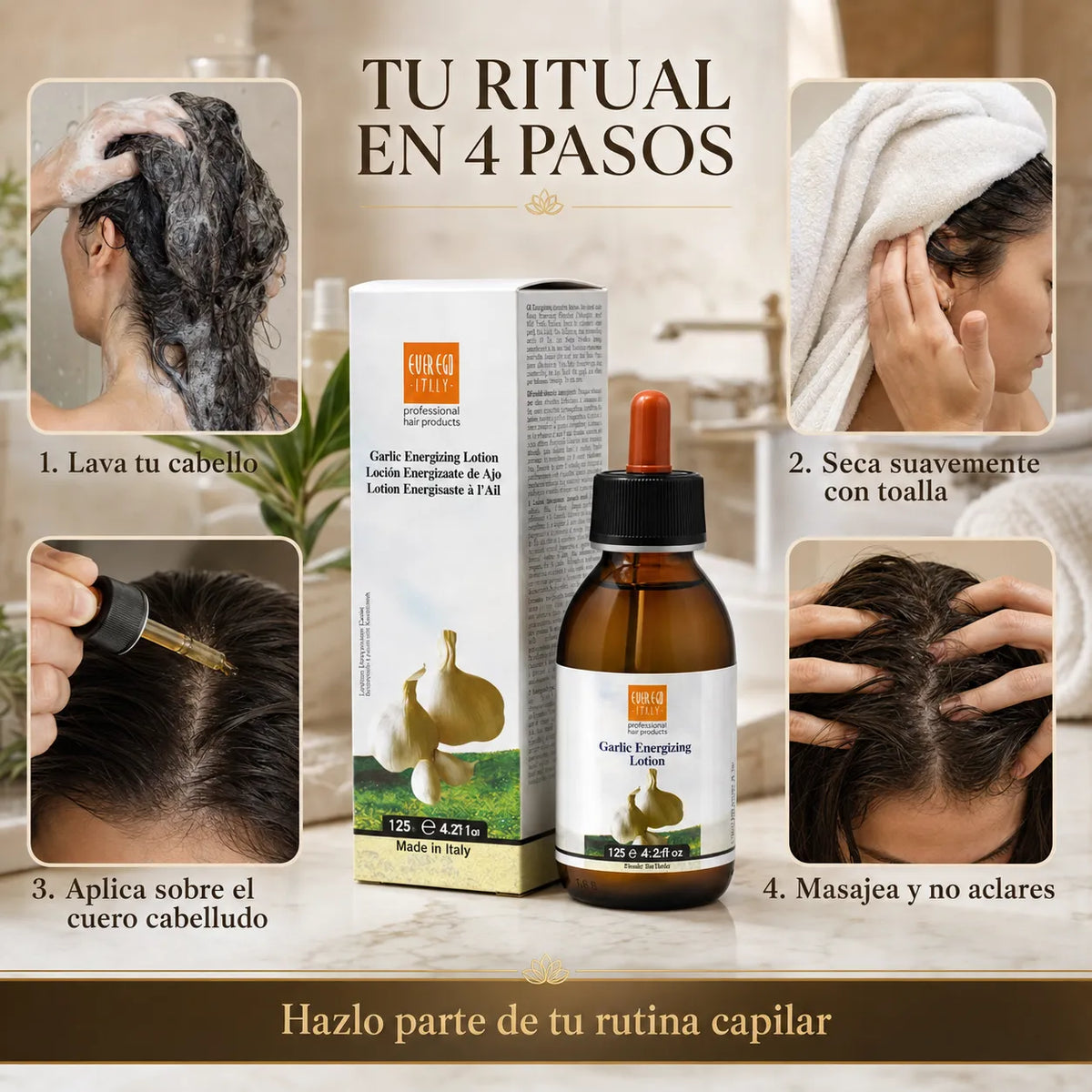 Ever Ego Italy – Loción Capilar Energizante de Ajo Fortalecedora para Cuero Cabelludo 125 ml