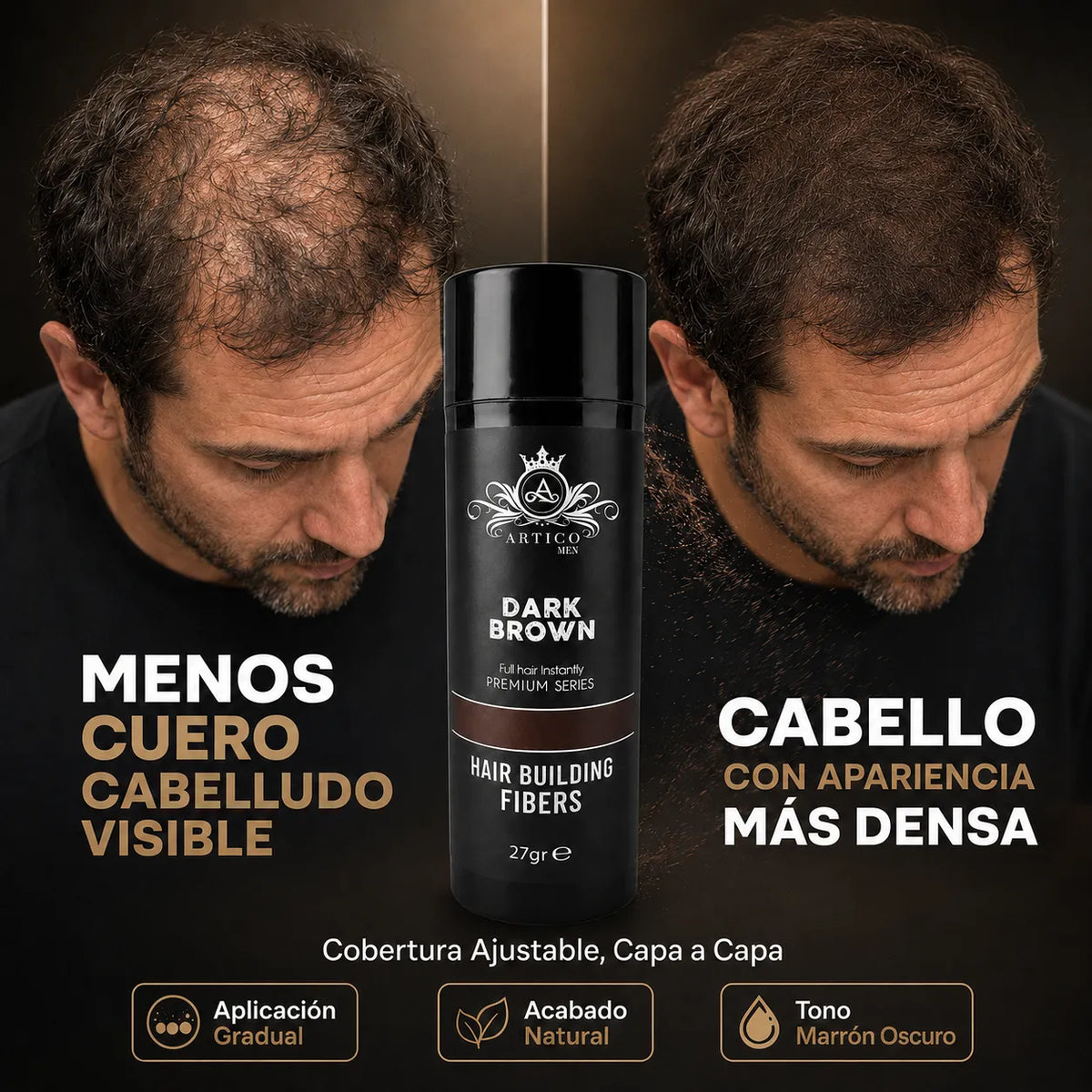 Ártico Men - Fibra capilar color marrón para mayor densidad visual 27 gr