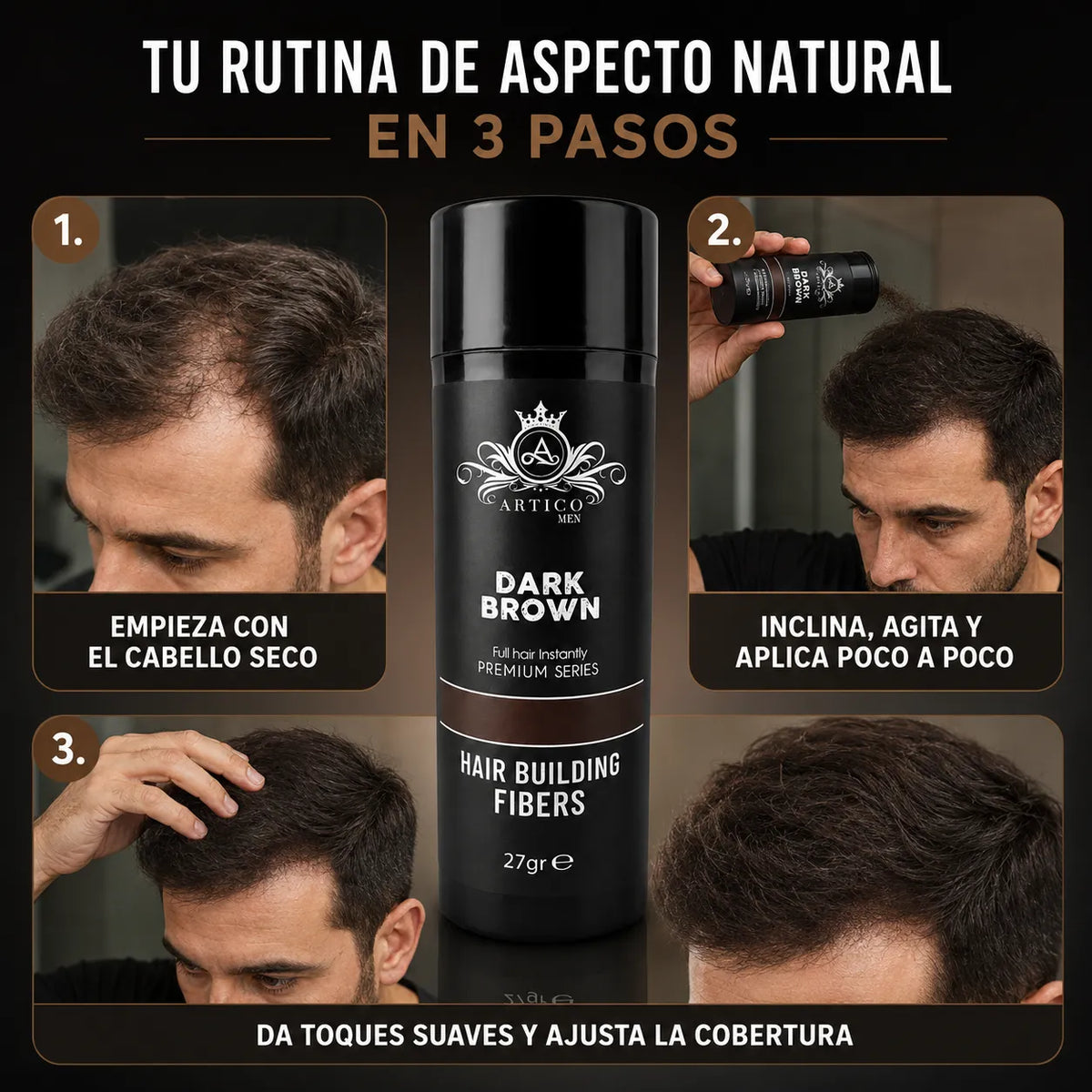 Ártico Men - Fibra capilar color marrón para mayor densidad visual 27 gr