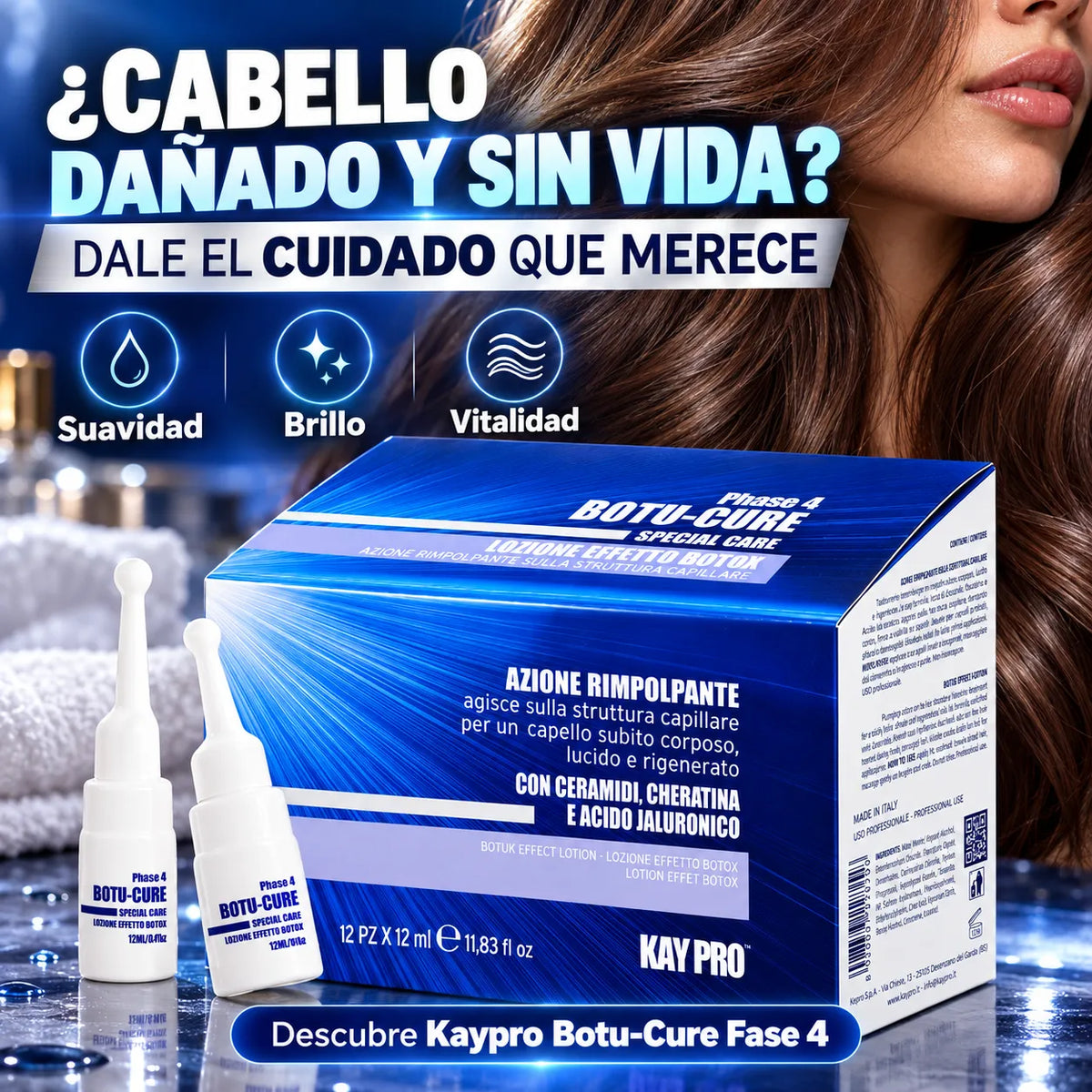 Kaypro – Ampollas para Cabello Dañado Botu-Cure Fase 4 12x12ml