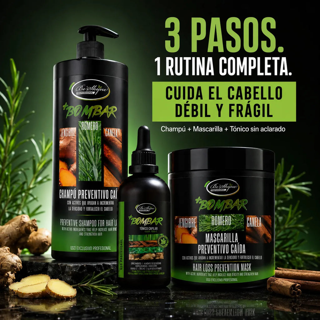 KIT BOMBAR - CHAMPÚ 1L, MASCARILLA 1Kg Y GOTERO, Tratamiento crecimiento del cabello, Kit capilar fuerza y brillo,   Cuidado del cabello,  Pack anticaída y crecimiento