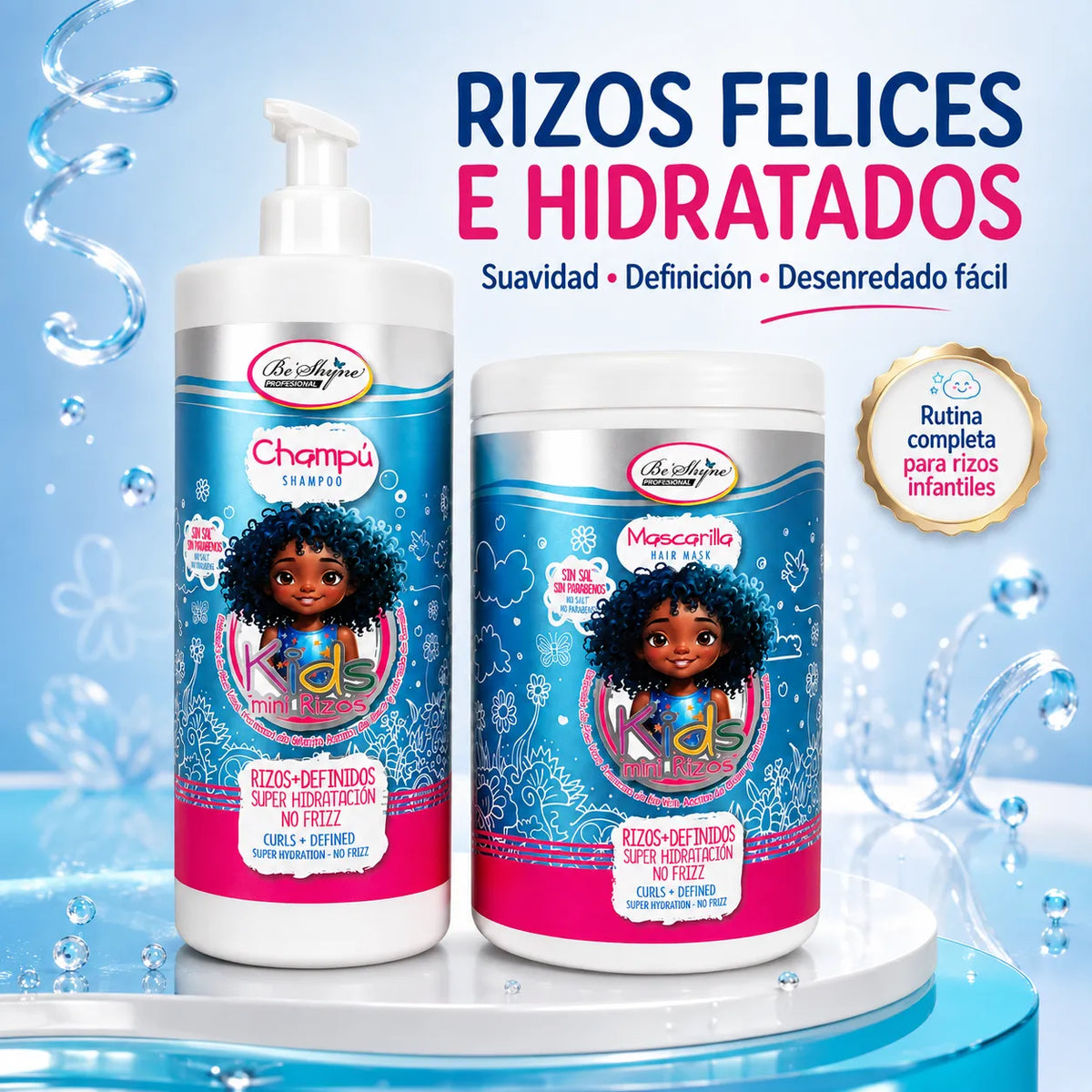 Be'Shyne Kids Mini Rizos, pack de champú y mascarilla para rizos infantiles - imagen 2