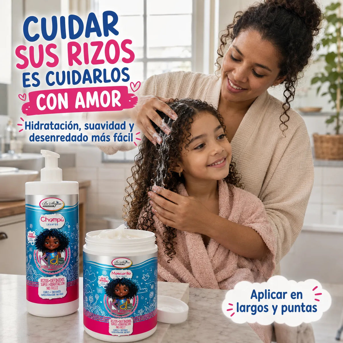 Be'Shyne Kids Mini Rizos, pack de champú y mascarilla para rizos infantiles - imagen 3