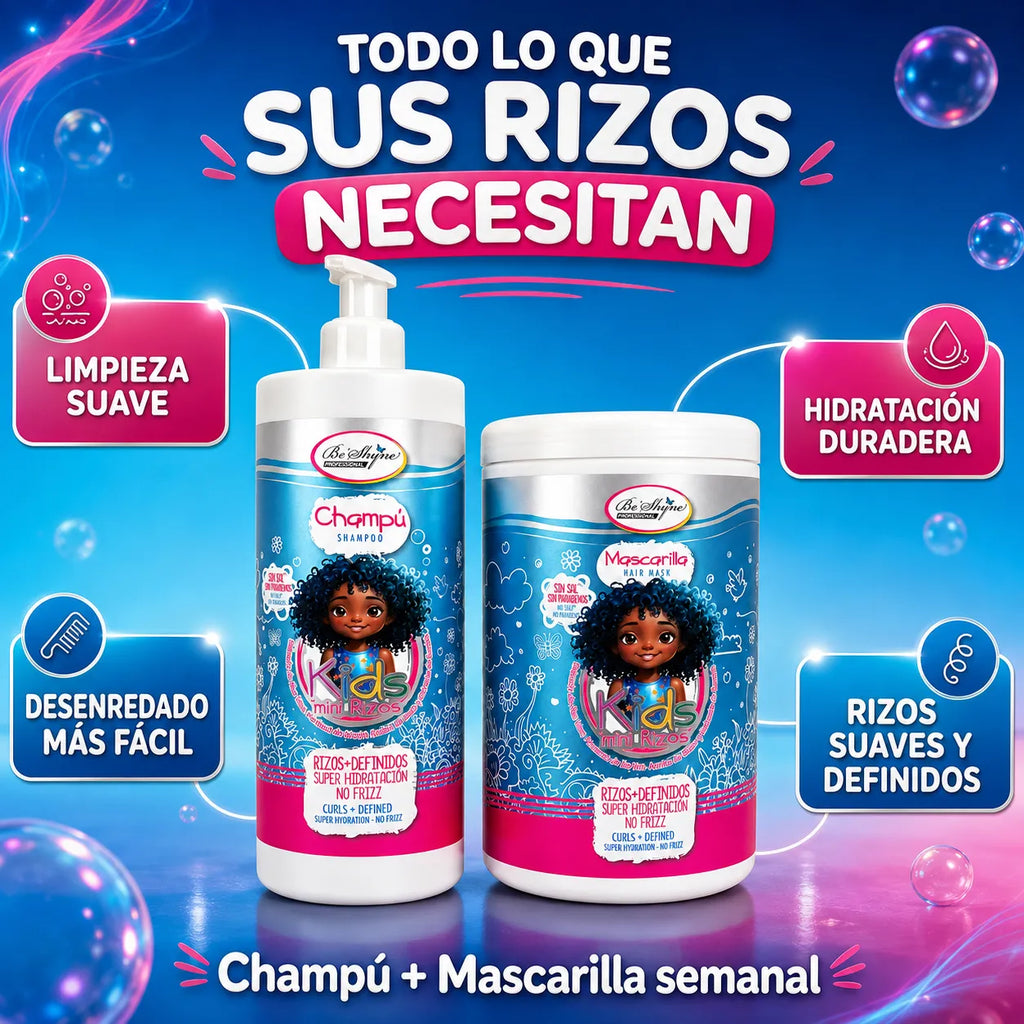 Be'Shyne Kids Mini Rizos, pack de champú y mascarilla para rizos infantiles - imagen 4