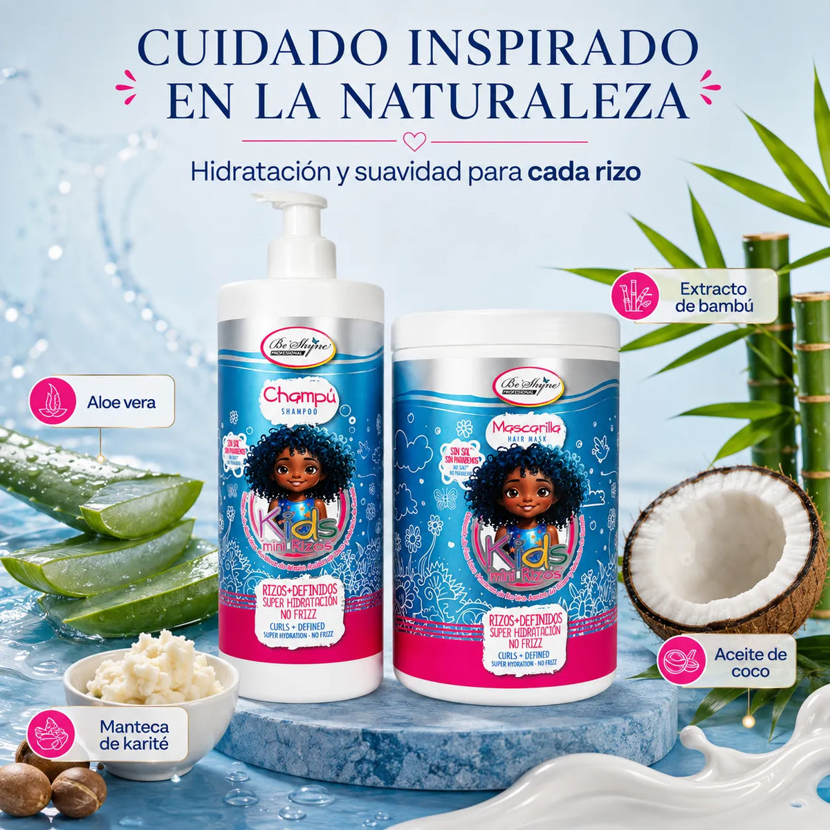Be'Shyne Kids Mini Rizos, pack de champú y mascarilla para rizos infantiles - imagen 5