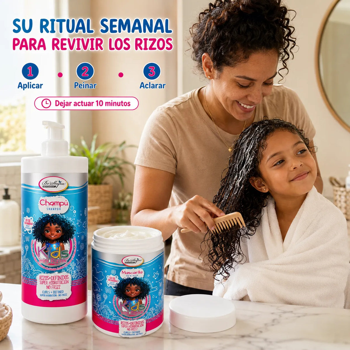 Be'Shyne Kids Mini Rizos, pack de champú y mascarilla para rizos infantiles - imagen 6