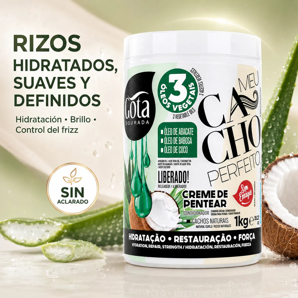 Gota Dourada – Crema para Peinar Cabello Rizado Fino Meu Cacho Perfeito 1kg