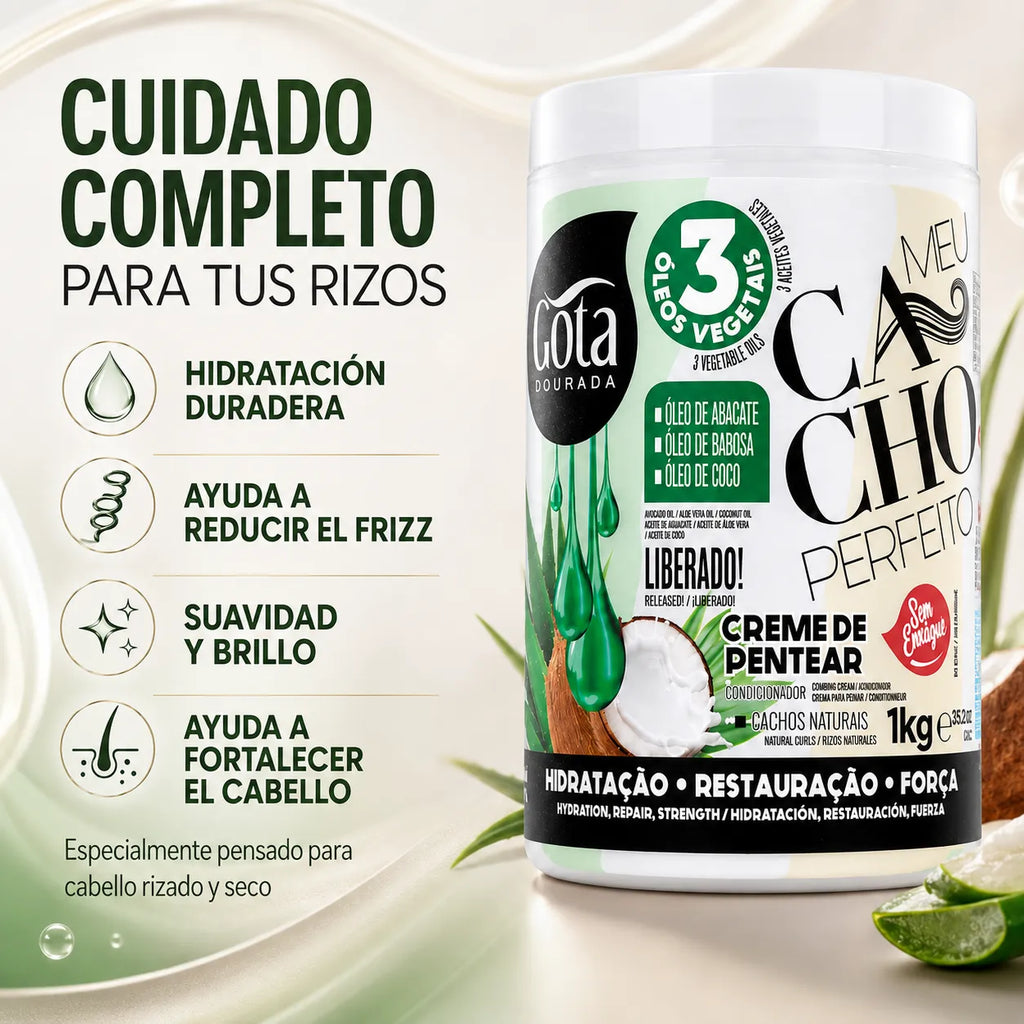 Gota Dourada – Crema para Peinar Cabello Rizado Fino Meu Cacho Perfeito 1kg
