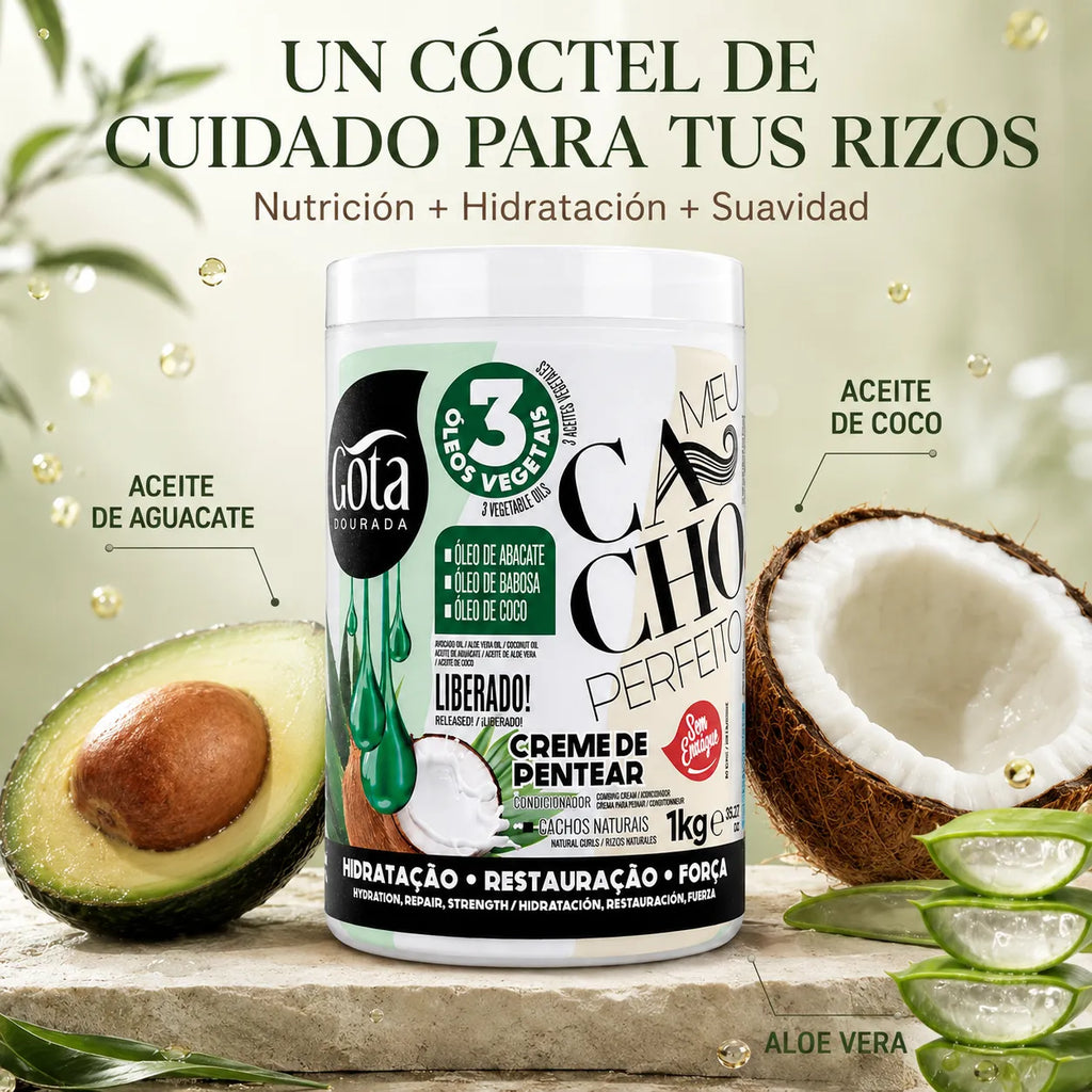 Gota Dourada – Crema para Peinar Cabello Rizado Fino Meu Cacho Perfeito 1kg