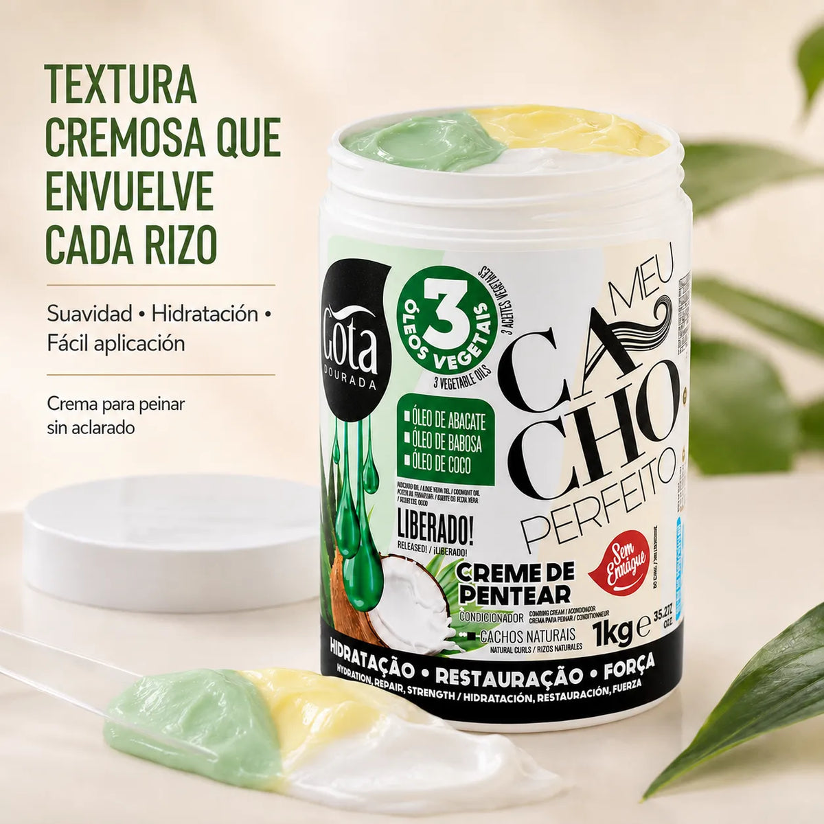 Gota Dourada – Crema para Peinar Cabello Rizado Fino Meu Cacho Perfeito 1kg