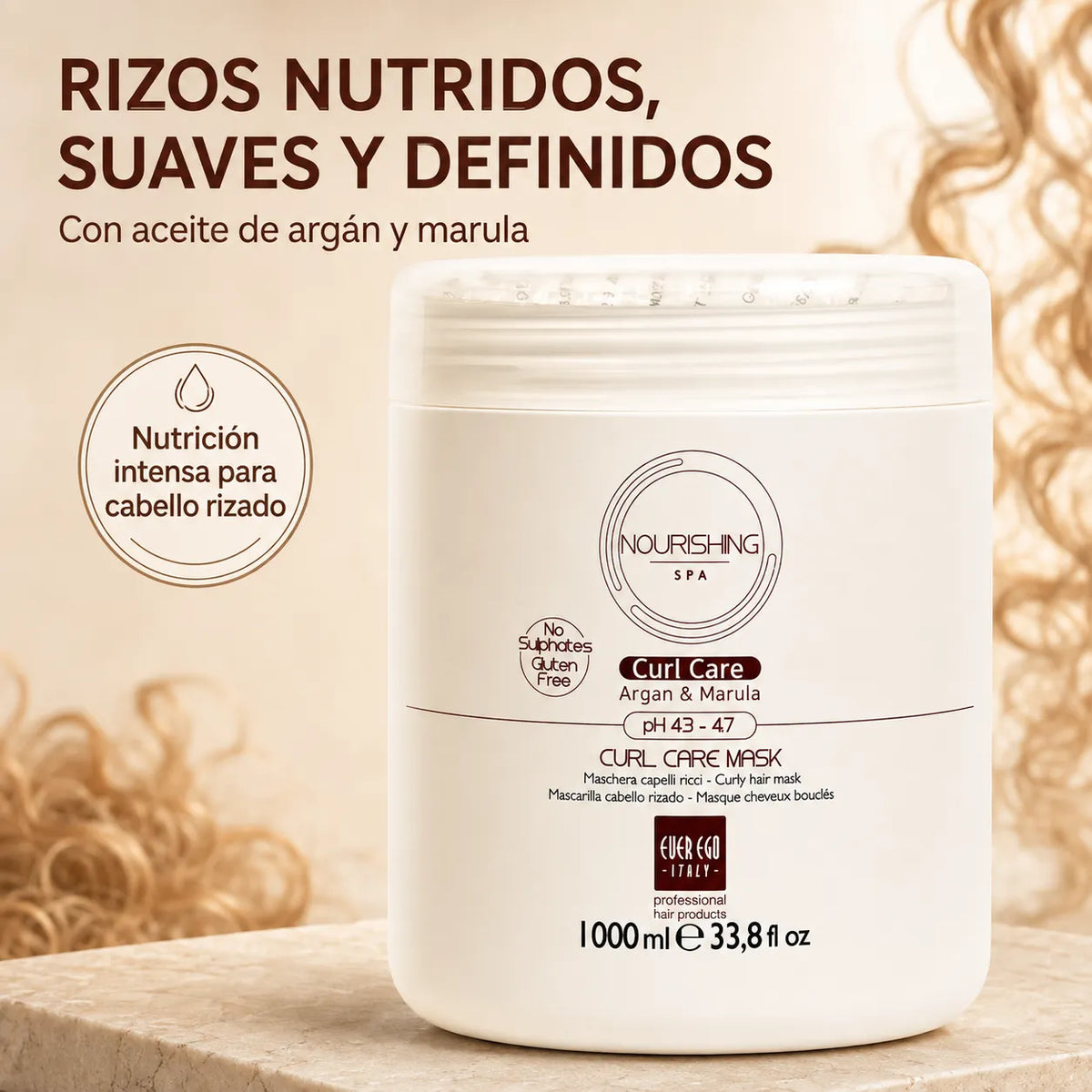 Ever Ego Italy – Mascarilla para Cabello Rizado Nutritiva y Antiencrespamiento 1000 ml