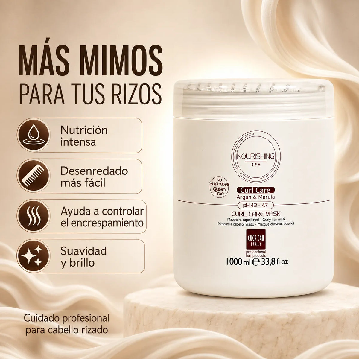 Ever Ego Italy – Mascarilla para Cabello Rizado Nutritiva y Antiencrespamiento 1000 ml