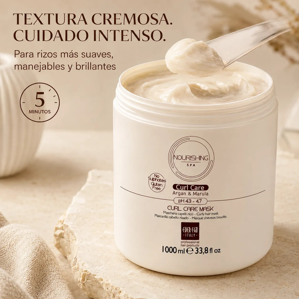Ever Ego Italy – Mascarilla para Cabello Rizado Nutritiva y Antiencrespamiento 1000 ml