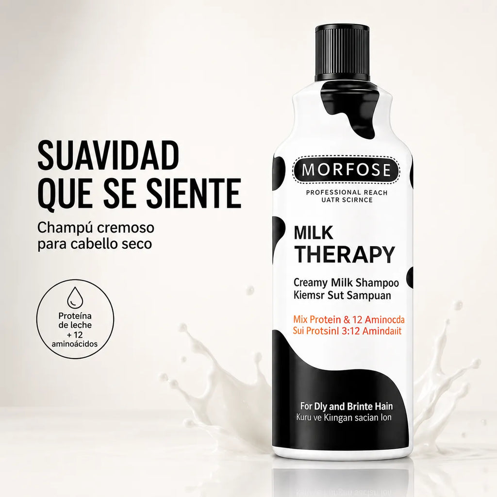 MORFOSE – Champú para cabello seco Milk Therapy con hidratación y suavidad 500/1000 ml
