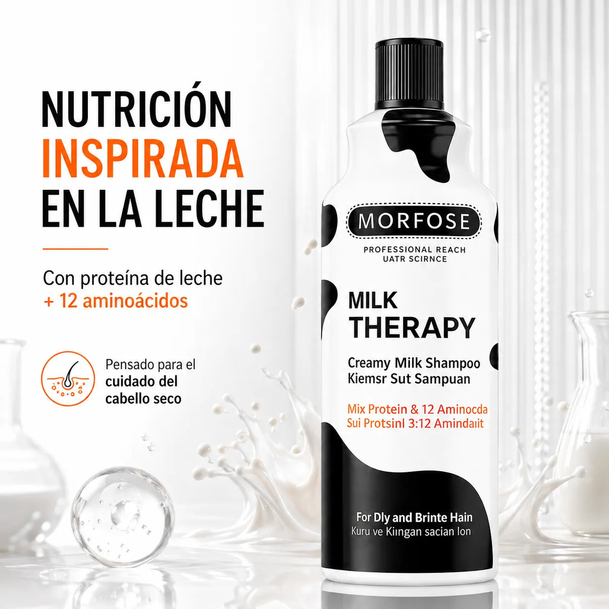 MORFOSE – Champú para cabello seco Milk Therapy con hidratación y suavidad 500/1000 ml