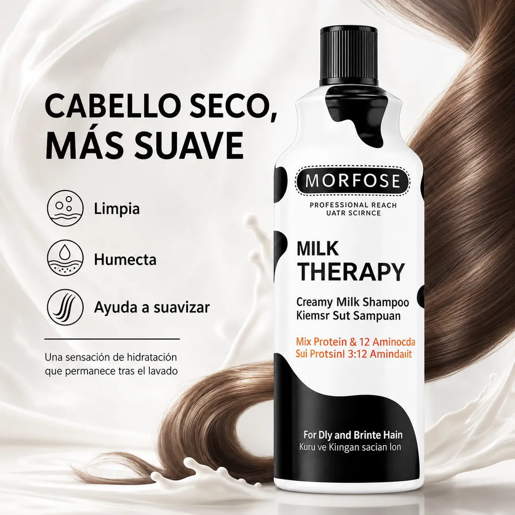MORFOSE – Champú para cabello seco Milk Therapy con hidratación y suavidad 500/1000 ml