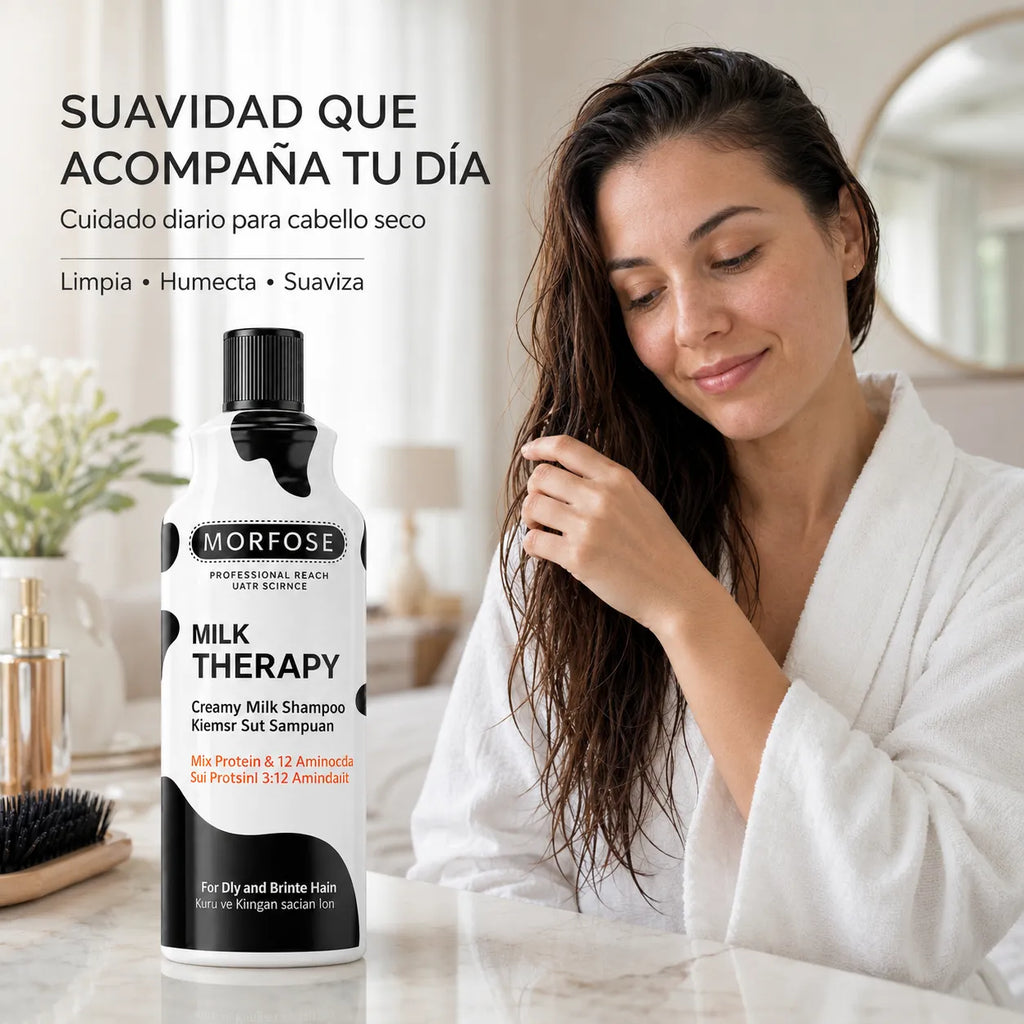 MORFOSE – Champú para cabello seco Milk Therapy con hidratación y suavidad 500/1000 ml