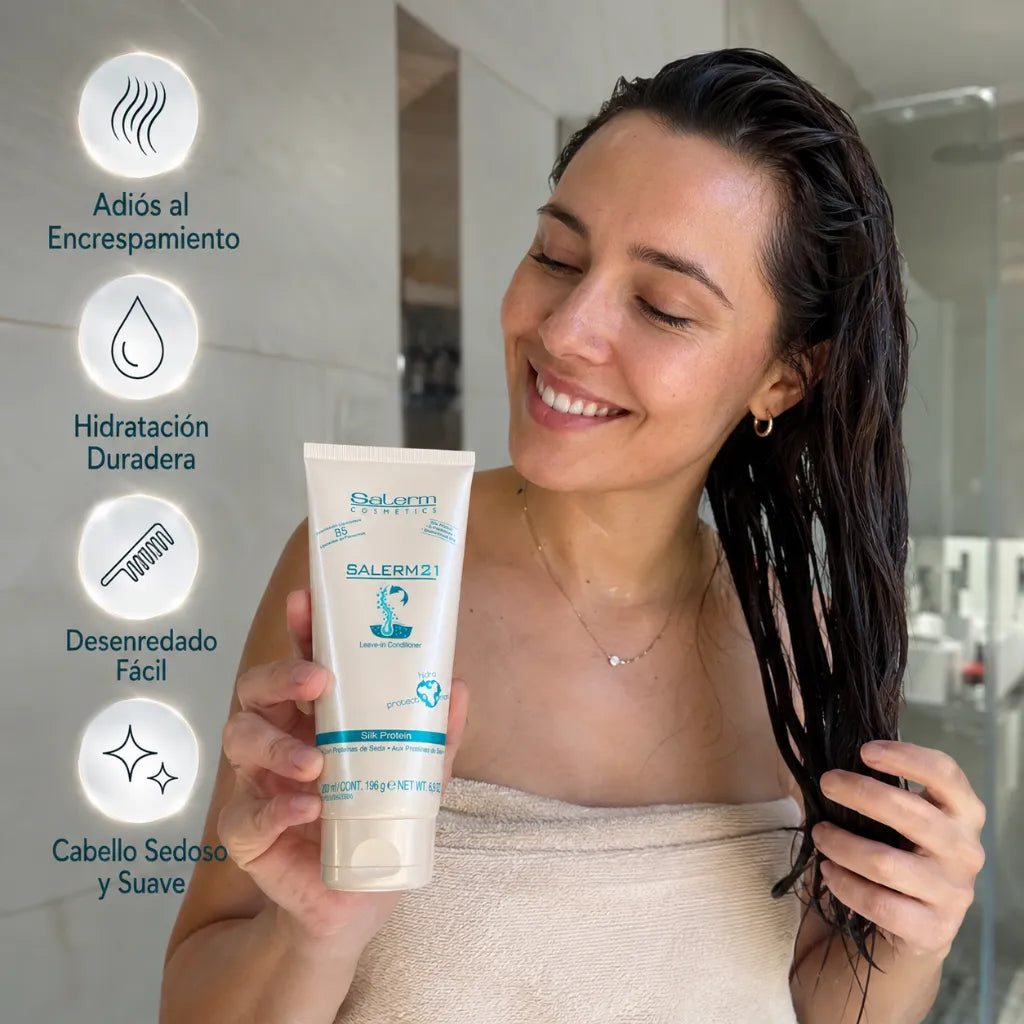 Salerm21 – Acondicionador Sin Aclarado con Proteínas de Seda para Hidratación Capilar 200ml