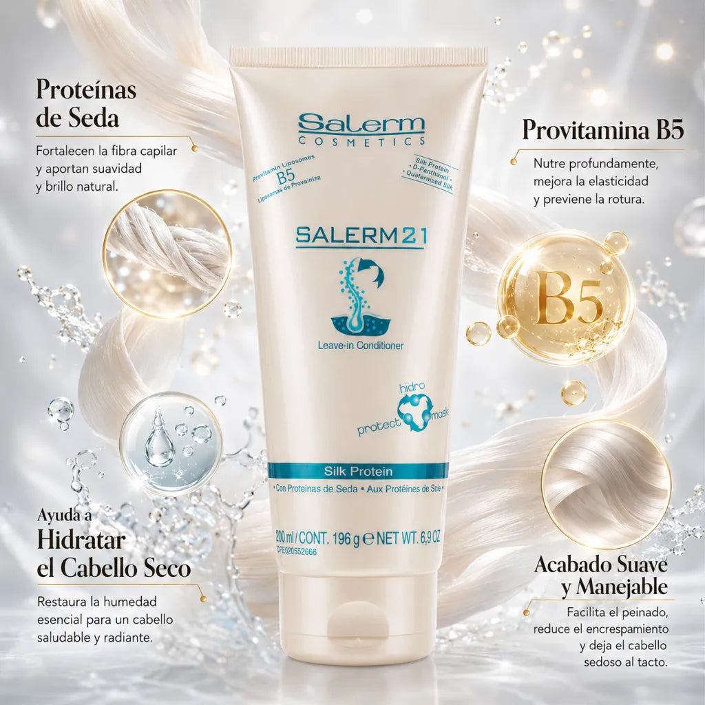 Salerm21 – Acondicionador Sin Aclarado con Proteínas de Seda para Hidratación Capilar 200ml