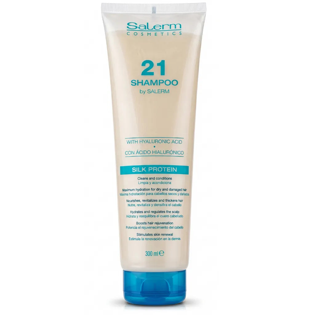 Salerm21 – Champú Rejuvenecedor con Ácido Hialurónico y Proteínas de Seda para Cabello Seco y Dañado 300ml