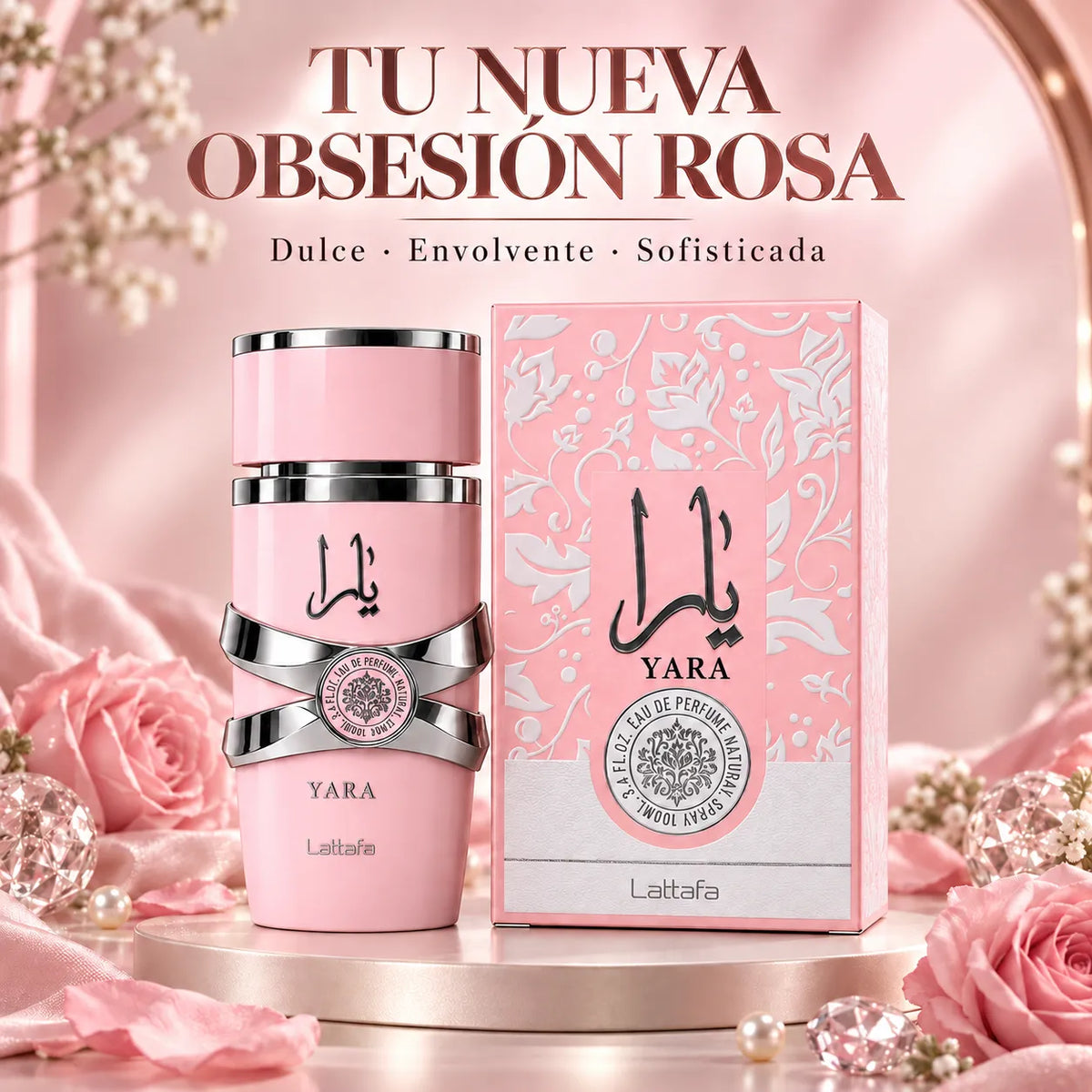 Lattafa – Perfume para Mujer YARA Rosa Dulce y Floral 100 ml