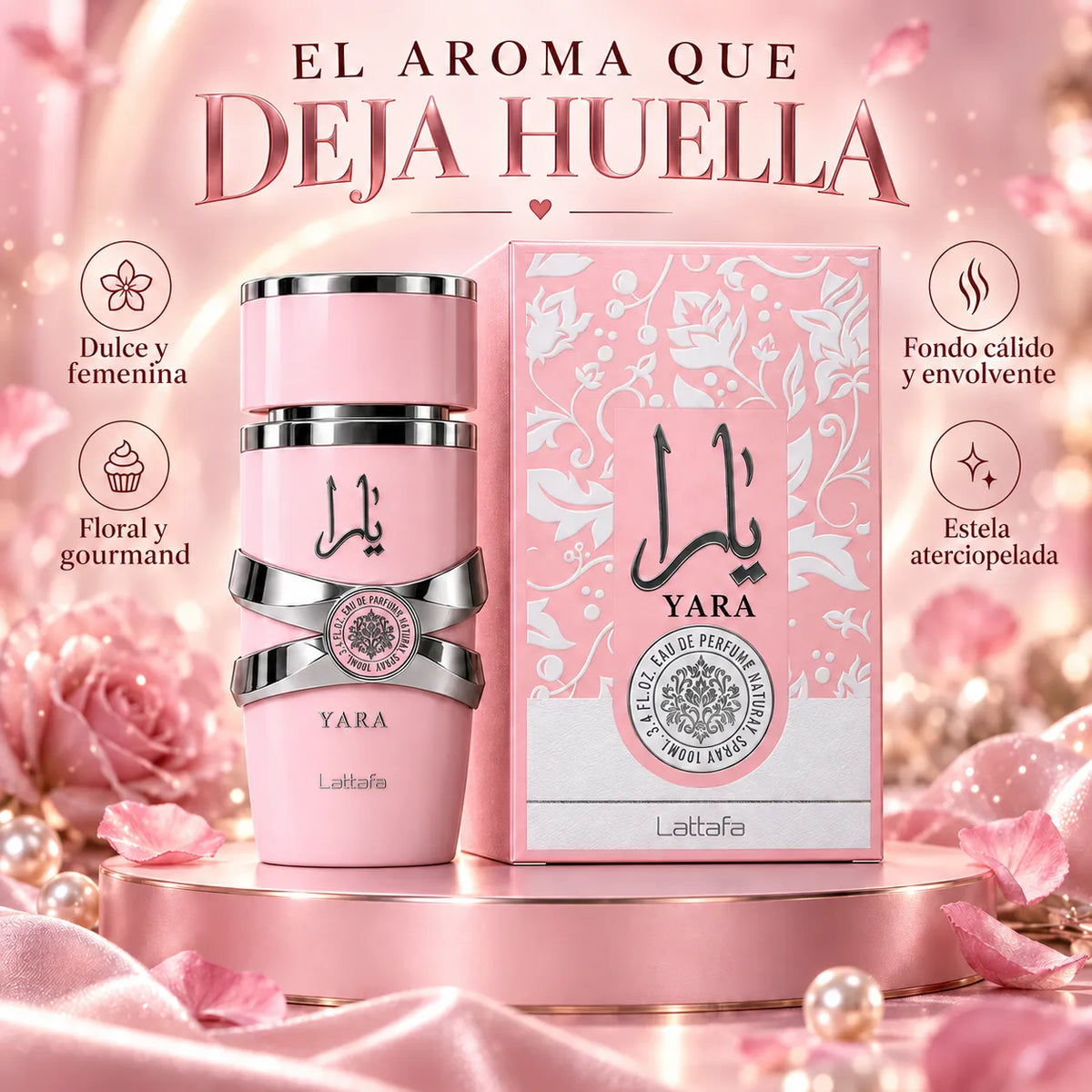 Lattafa – Perfume para Mujer YARA Rosa Dulce y Floral 100 ml