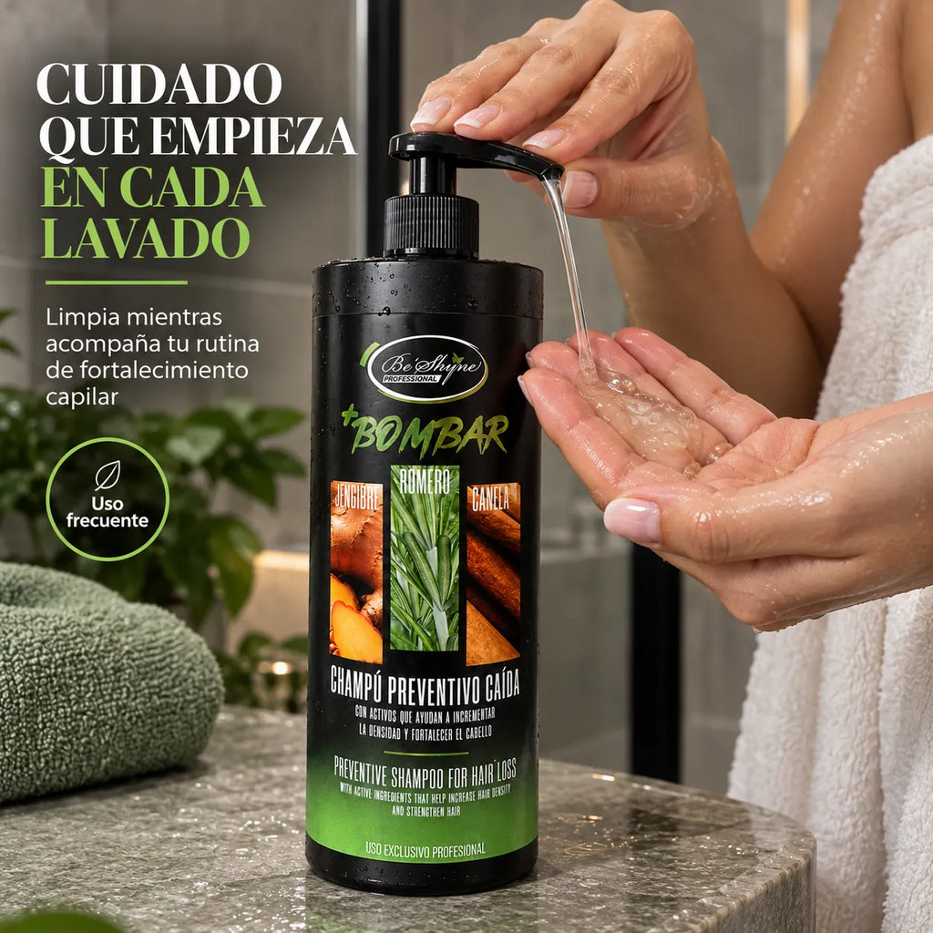 Be'Shyne – Combo Bombar para Cabello con Tendencia a la Caída: Champú 1000 ml + Mascarilla 1 kg