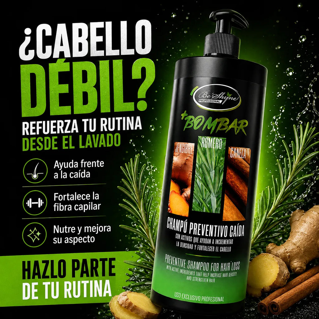 Be'Shyne – Combo Bombar para Cabello con Tendencia a la Caída: Champú 1000 ml + Mascarilla 1 kg