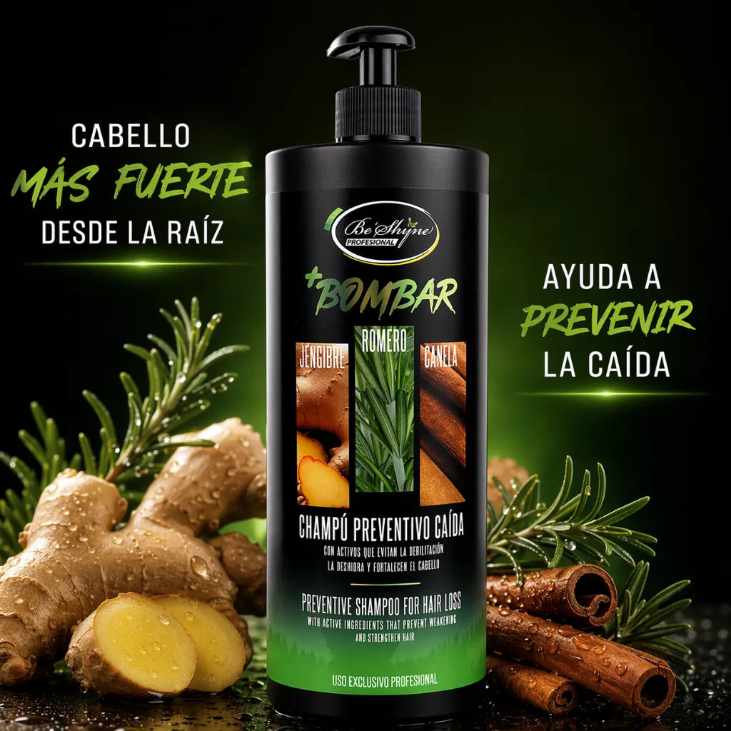 Be’Shyne – Champú +Bombar Nutritivo con Romero para Fortalecer y Cuidar el Cabello 1000 ml
