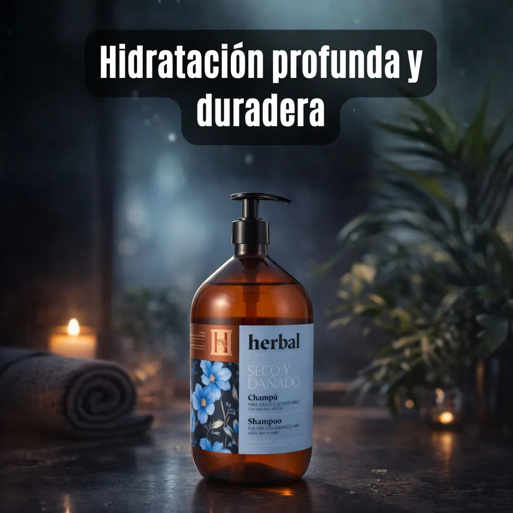 Champú Reparador con Extracto de Lino para Cabello Seco y Dañado  Herbal Pura Belleza